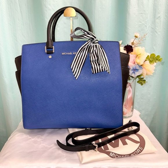 Michael Kors Blue and Black Satchel